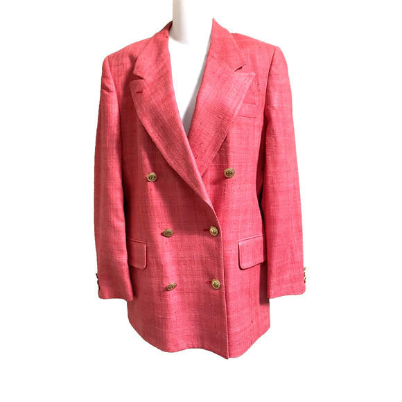 Ann Freedberg 100%Silk Texture Pink Double Breasted Blazer Jacket Gold Buttons~8 - Picture 2 of 6